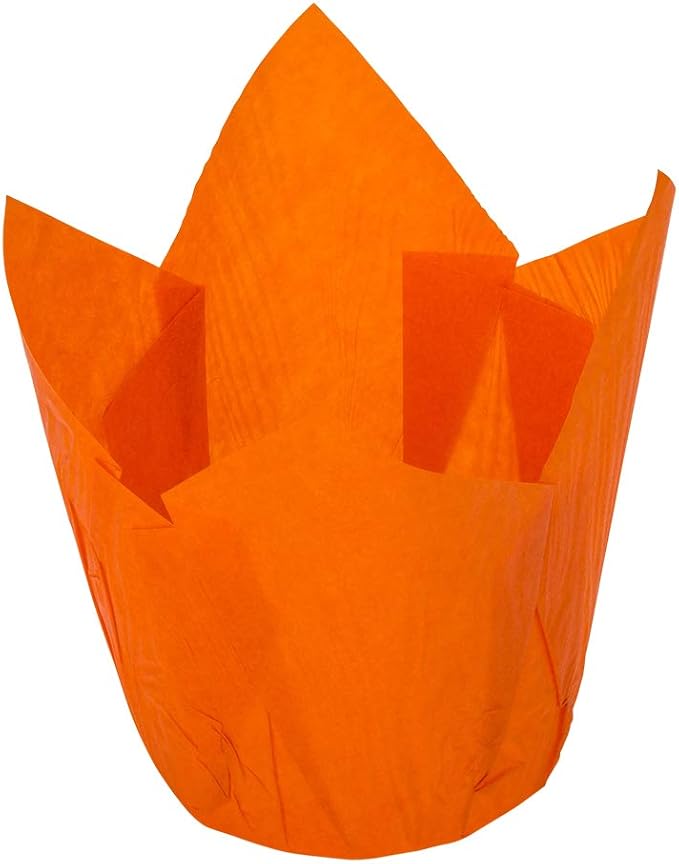 Restaurantware Panificio Premium 4 oz Orange Paper Tulip Baking Cup: Paper Baking Cups Perfect for Muffins Cupcakes or Mini Snacks - Greaseproof - Disposable and Recyclable - 200ct Box