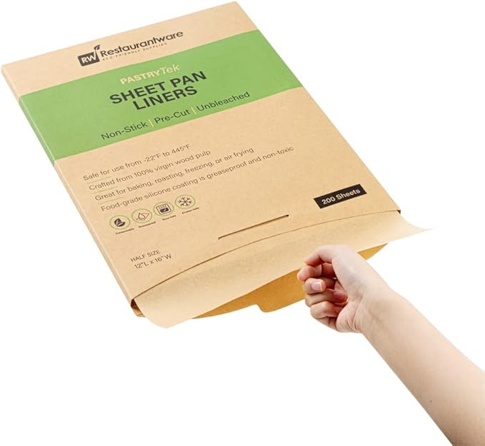 Restaurantware Pastry Tek 12 x 16 Inch Parchment Paper Sheets 1000 Greaseproof Baking Sheets For Oven - Pre-Cut Double-Sided Silicone Coating Unbleached Paper Nonstick Baking Sheets Half-Size