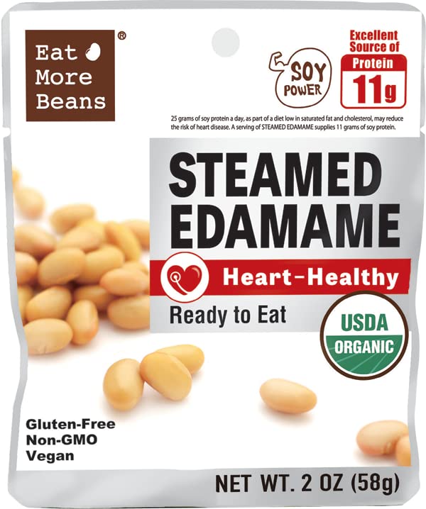 Steamed Bean Snack Series - STEAMED EDAMAME (Water, Organic Soybeans, Sea Salt, Organic Rice Vinegar) - Box of 10