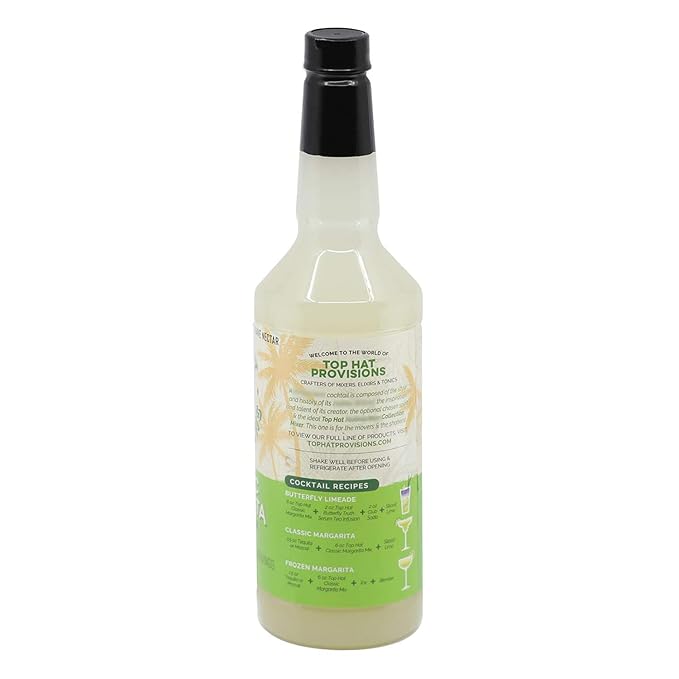 Top Hat Classic Agave Lime Margarita Mix - Handcrafted with Agave Nectar & Natural Lime Juice - Lower in Sugar and Carbs - Cocktail Mix - Margarita Mixer - 32oz Bottle