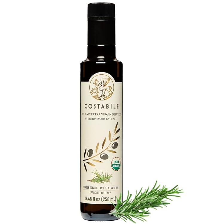 Rosemary Olive Oil - Extra Virgin, Organic Rosemary Oil Cold Pressed from Puglia, Italy - Ideal for Cooking, Dressing, Marinades, Veggies - COSTABILE 8.45 Fl. Oz.