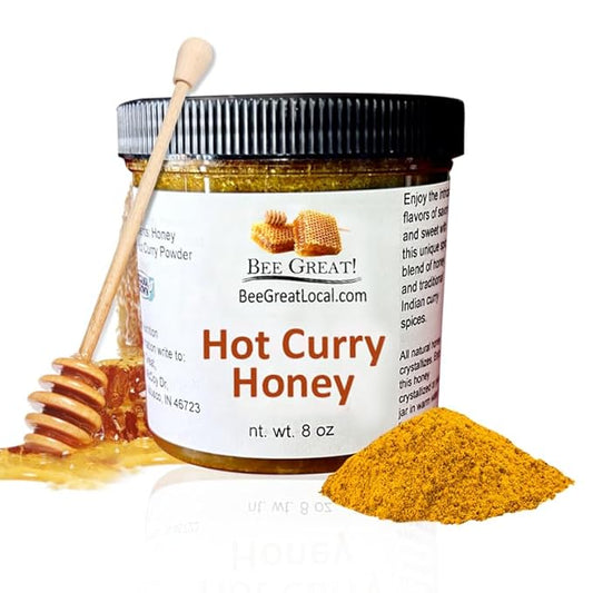 Curry Hot Honey, All-Natural Hot Honey Sauce for Chicken, Fish & Shrimp, & More Gluten-Free Spicy Honey Hot Sauce, Made in USA, 8 Oz, by Bee Great