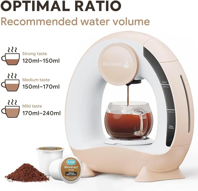 MINI Q 2-in-1 Single Serve Coffee Maker - Brew K-Cups or Ground Coffee (4-8 oz) - Compact Americano Coffee Brewer with Reusable Filter (Champagne)