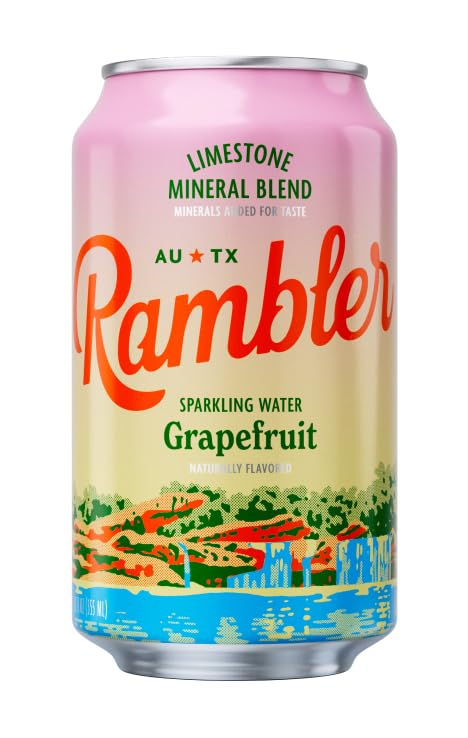 AUTX RAMBLER Sparkling Water, Texas Limestone Mineral Blend, Grapefruit Flavor, 12-Ounce Cans, 12-Pack
