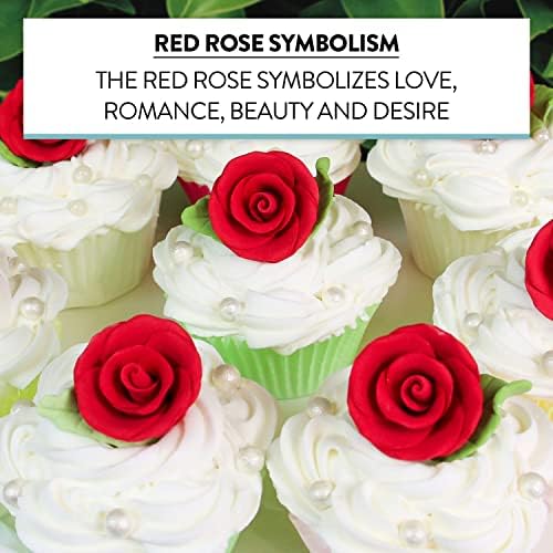 Global Sugar Art Premium Wedding Rose Edible Sugar Cake & Cupcake Flowers, Unwired Red, 12 Count with Leaves by Chef Alan Tetreault