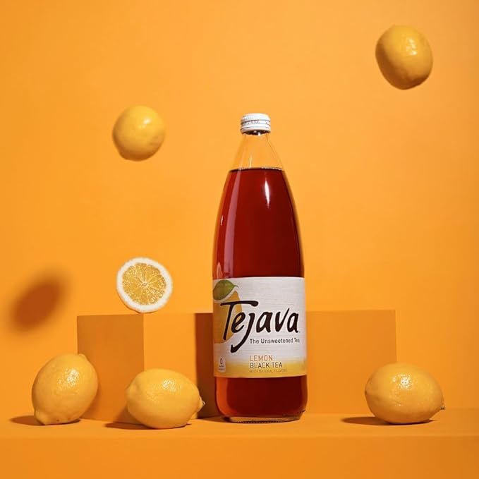 Tejava Lemon Black Iced Tea, 4 Pack, 12oz Glass Bottles, Unsweetened, Non-GMO, Kosher, No Sugar or Sweeteners, No calories, No Preservatives, Brewed in Small Batches