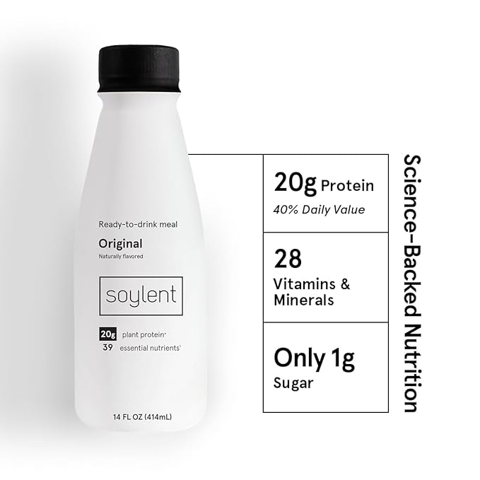 Soylent Original Meal Replacement Shake, Ready-to-Drink Plant Based Protein Drink, Contains 20g