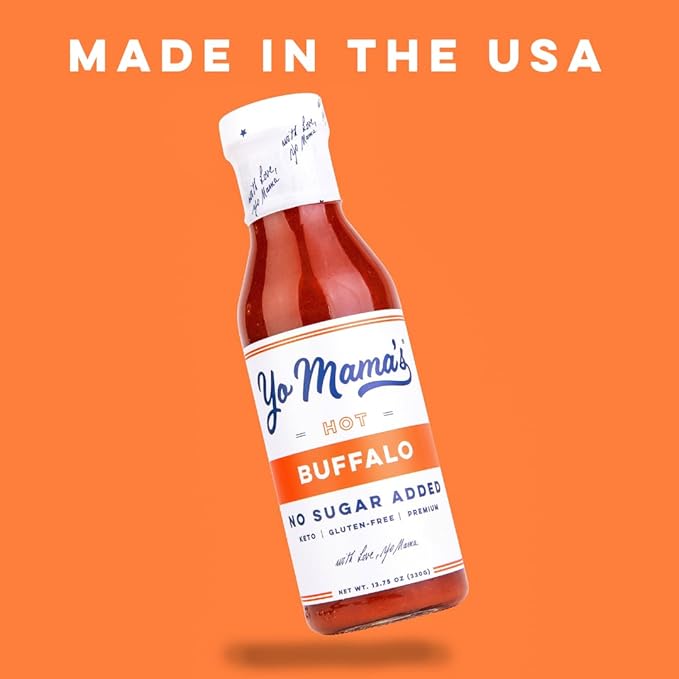 Yo Mama???Foods Keto Hot Buffalo Dipping, Marinade & Wing Sauce - Pack of (3) - Low-Zero Carb, No Sugar Added, Whole30, Paleo, Gluten and Soy Free, and Low Calorie!