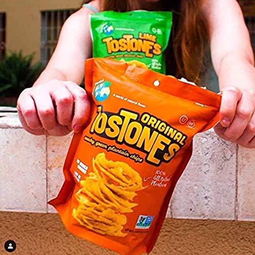 TOSTONES, 2 of Each Flavor, 4 Total Flavors, Original, Lime, Habanero, Sweet Chili, Green Plantains, Crunchy chips, Plantains, Palm Oil and Salt, 3.53 Oz per Unit, 8 Pack,