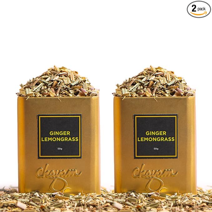 CHAYAM Ginger Lemongrass Tea ??50g/1.77oz Each | Premium Tin Pack | Refreshing Blend with Lemon Peel, Licorice & Spearmint | Herbal Tea | Caffeine-Free | 100% Natural Ingredient - Pack of 2
