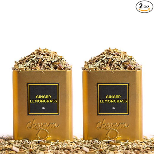 CHAYAM Ginger Lemongrass Tea ??50g/1.77oz Each | Premium Tin Pack | Refreshing Blend with Lemon Peel, Licorice & Spearmint | Herbal Tea | Caffeine-Free | 100% Natural Ingredient - Pack of 2