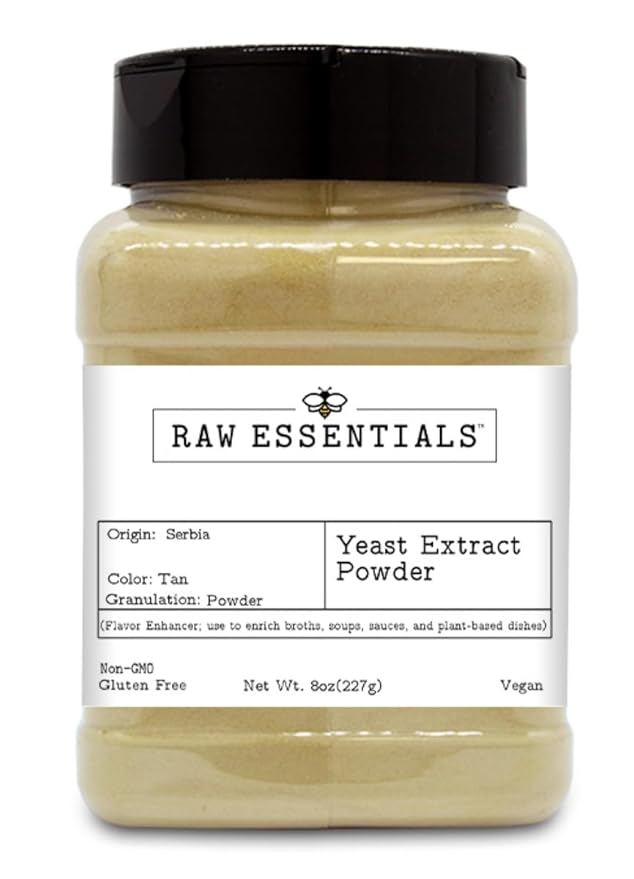 Raw Essentials Yeast Extract Powder – Flavor Enhancer – Used to Enrich Broths, Soups, Sauces, and Plant Based Dishes – 8 Ounce Bottle