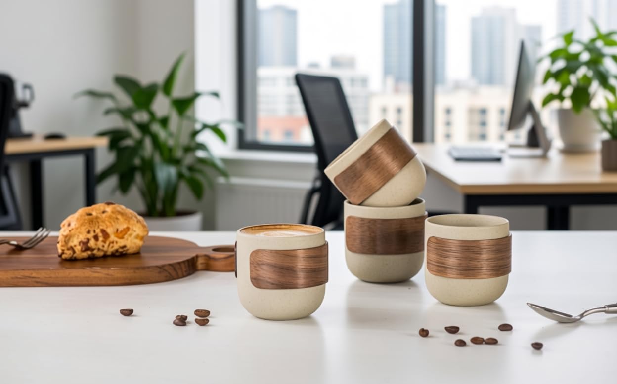 SYJAN HOME Ceramic Espresso Cups Set of 4,Natural Beige(4 oz)