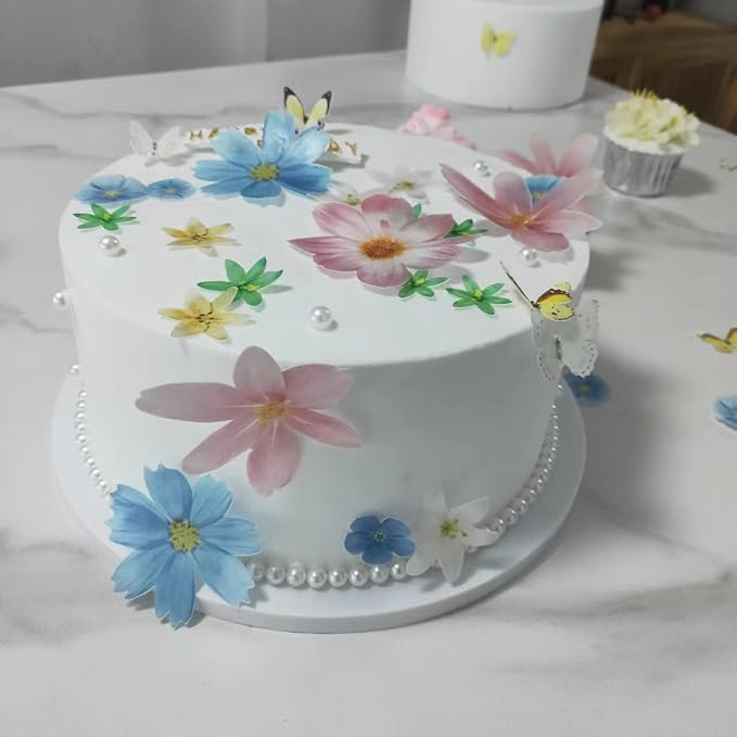 33 Wafer Paper Edible Floral and Butterfly Cupcake Decors Wedding Cake Party Food Decor Mix Sizes and Colors,311