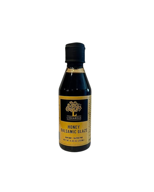 Liokareas Greek Honey Balsamic Glaze - Organic - NonGMO - 8.45oz - No Artificial Honey Flavor ONLY REAL Greek Honey - Made from Grapes Grown in Greece - NO ADDED SUGARS - Gluten Free - 6% Acidity