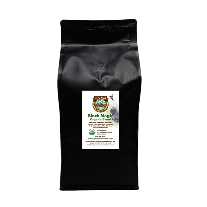 Low Acid Organic Coffee ??Whole Bean, Mold-Free & Stomach Friendly by Java Planet, Black Magic Blend Coffee, Medium Dark Roast, Smooth Full Flavored, 5LB Bag
