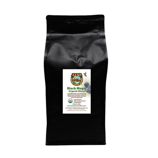 Low Acid Organic Coffee ??Whole Bean, Mold-Free & Stomach Friendly by Java Planet, Black Magic Blend Coffee, Medium Dark Roast, Smooth Full Flavored, 5LB Bag