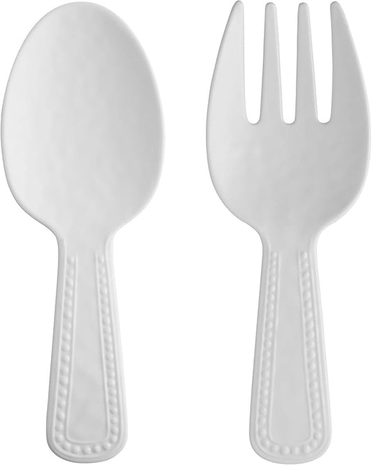 UPware Pebble Melamine Salad Servers, Serving Utensil Set, Includes Serving Fork and Spoon for Tossing Salad, Pasta, White, 10.75 Inch, Set of 2
