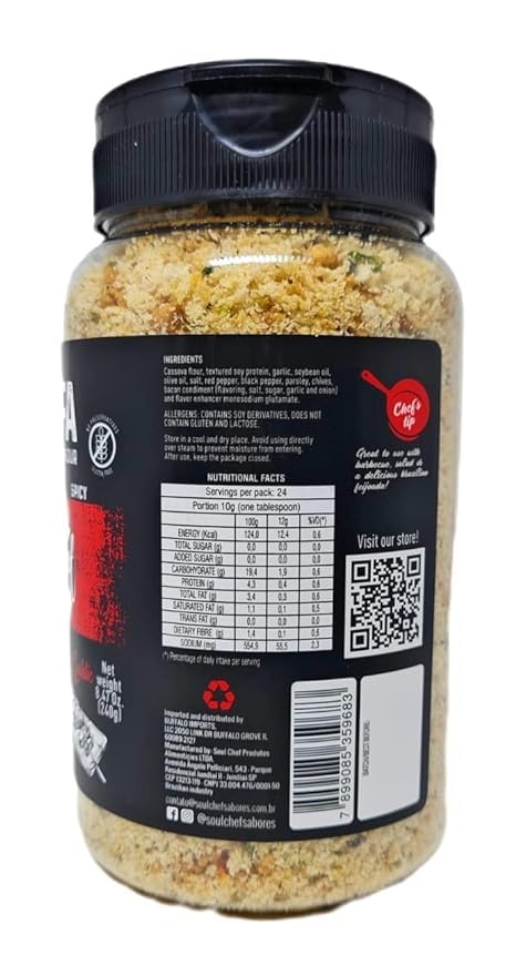 Soul Chef Seasoned Cassava Flour - Spicy - Farofa - Imported from Brazil - Delicious Flavor - Crispy Texture - Ideal On Steaks, Burgers, Sausages, Feijoada and Others.