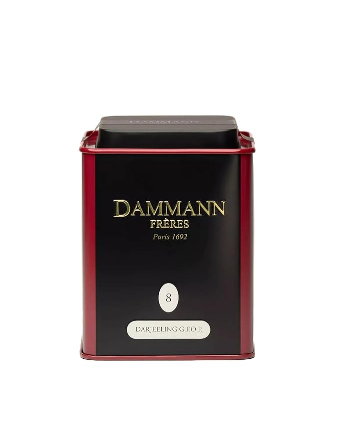 Dammann Freres Loose Leaf, Darjeeling G.F.O.P., Premium Gourmet French Black Tea, Blend Peach, Almond Flavors, 3.52 Ounce Tin