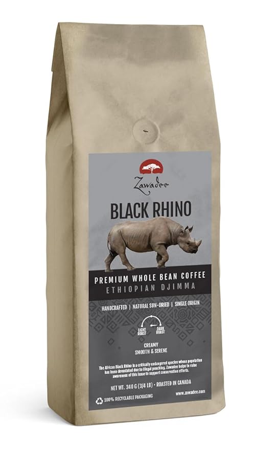 Whole Bean Coffee Black Rhino Ethiopian Djimma 3/4 lb 340 grams