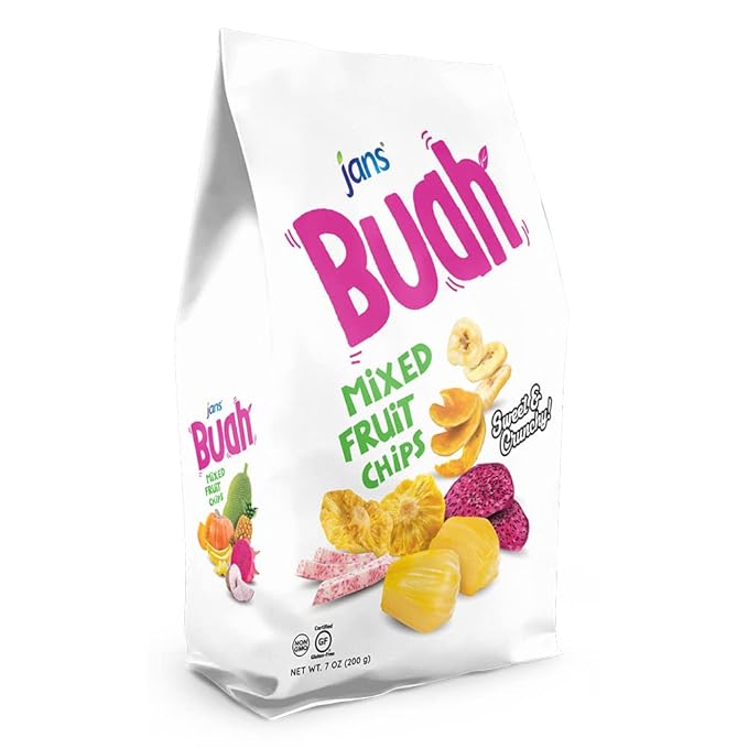 Jans Buah Dried Fruit Chips - Experience Real Dried Mixed Fruit, Gluten-Free, Sweet & Crunchy, Ready-to-Eat, Perfect for Anytime Snacking (Pack of 4, Mixed Fruit)