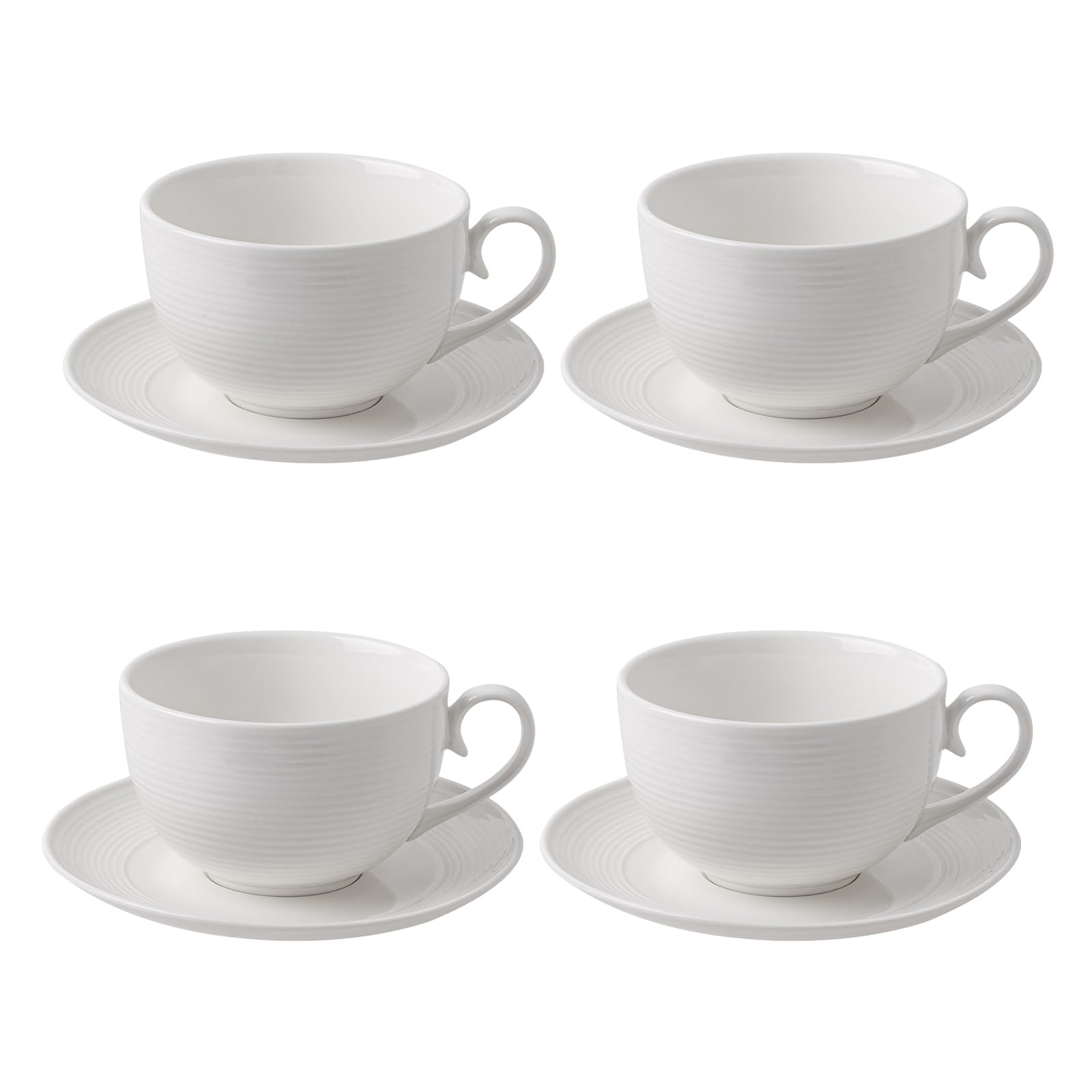 Feenmai 12 oz Cappuccino Cups with Saucers, Ceramic Espresso Coffee Cups Set of 4, White Latte Cup