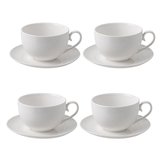 Feenmai 12 oz Cappuccino Cups with Saucers, Ceramic Espresso Coffee Cups Set of 4, White Latte Cup