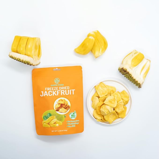 NOKKI FARM Freeze Dried Jackfruit - Healthy & Exotic Tropical Superfood Snacks, No Added Sugar or Preservatives, Kid-Approved, Shelf-Stable & Portable for On-The-Go Snacking - 1.76 Oz