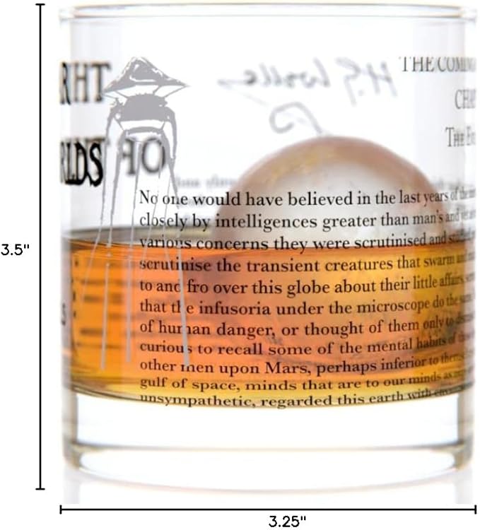 Well Told Classic Literature Rocks Glass - The War of the Worlds by H.G. Wells - Old Fashioned Whiskey Glass Gift for Book Lovers (11 oz)