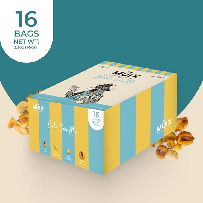 M체ix Snacks, Special Flavor Trail Mix, Rustic Mix, Mix Snacks (Salty Corn, Salty Baby Beans, BBQ Crunchies, Salty XL Corn) - 2.3 Ounce Bags (Pack of 16 Bags)