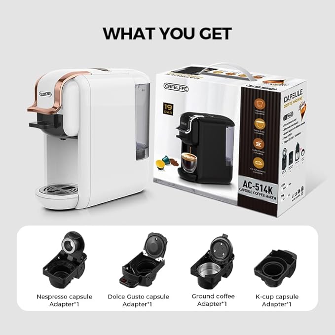 MK-603 Mini Multi Pod Coffee Maker, 4 in 1 Hot/Cold Single Serve Espresso Machine, Compatible with K Cup Pods, Nes Original,DG Capsules and Ground Coffee, Fast Brew, Black