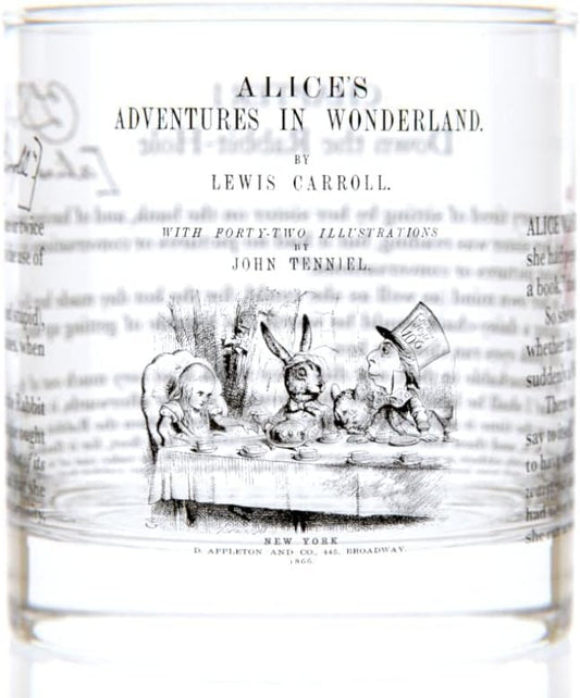 Well Told Classic Literature Rocks Glass - Alice's Adventures in Wonderland by Lewis Carroll - Old Fashioned Whiskey Glass Gift for Book Lovers (11 oz)
