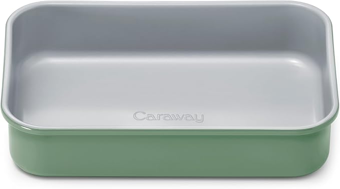 Caraway Nonstick 9??x 6.5??Small Rectangle Baking Pan ??Non-Toxic, PTFE & PFOA Free ??Aluminized Steel Core ??Deep Ceramic Baking Pan for Casseroles, Lasagna & More - Sage