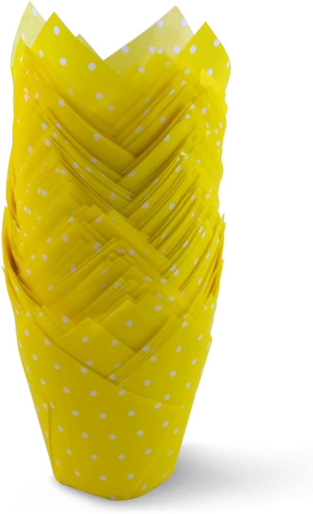 SimpleGood Polka Dot Yellow Tulip Baking Cups Cupcake Liners Muffin Liners Greaseproof Paper 100