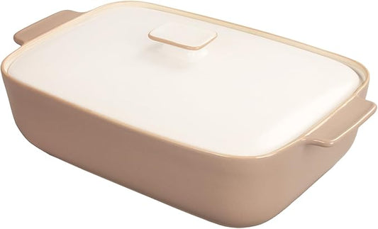10" x 7" Casserole Dish 1.7 Quart Ceramic Bakeware Set with Lids, Chip and Crack Resistant Ceramic Casserole Dish with Handle 11.6 In, Microwave, Dishwasher, Oven, Freezer and Fridge Safe