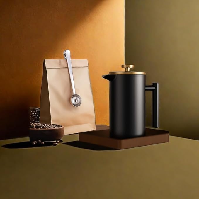Stainless Steel French Press Coffee Maker 1500ml, Black Double-Wall Insulated Large French Coffee Press for travel camping,Large Capacity ç«?0oz, Blackç«?,<div>