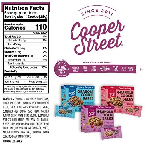 Cooper Street Granola Cookie Bake - Oatmeal Cranberry Chewy Granola Bars | Individually Wrapped Healthy Breakfast Granola Bars | 6 oz | 6 Pack