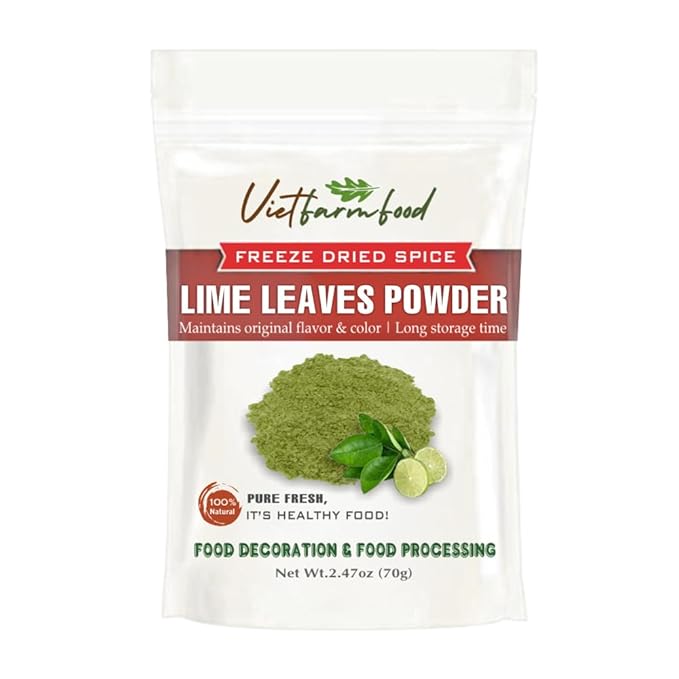 LIME LEAVES POWDER 2.47 Oz (70g) VIETFARMFOOD: Pure, natural freeze-dried spice made from real vegetables and fruits - perfect for enhancing every meal, from cooking, baking, salads, soups, sauces