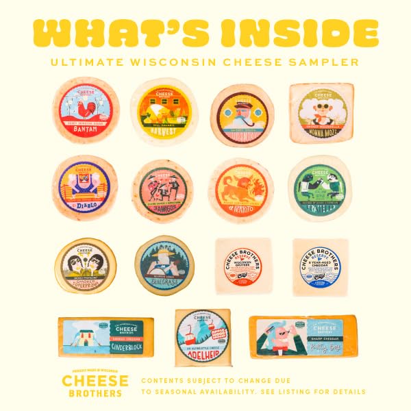 Cheese Bros. Ultimate Assortment Gift Box | Fresh from Wisconsin | Includes Aged Cheddar, Adelheid, Gruyere, Spicy Gouda, Provolone, Dill Havarti, Mozzarella, Cheddar | Great Food Gifting Idea