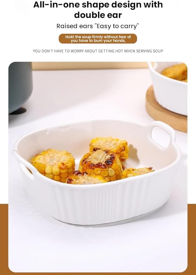 Kbotiques Round Casserole Dish Made of Scratch-Resistant Ceramic in White for Hot Air Fryer, for Preparing Lasagne, Soup, Tiramisu and More Fryer Accessories (White, 650 ml)