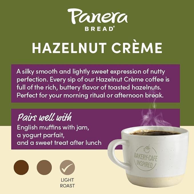 Panera Bread Hazelnut Crème Light Roast Coffee, Single Serve 60 Count Pods (6 Packs of 10)