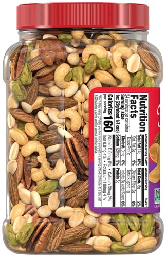Fisher Oven Roasted Never Fried Mixed Nuts with Peanuts, 24 Ounces (Pack of 2), Peanuts, Almonds, Cashews, Pistachios, Pecans, Snacks for Adults, Made With Sea Salt, No Added Oils, Artificial Ingredients or Preservatives, Trail Mix, Gluten Free