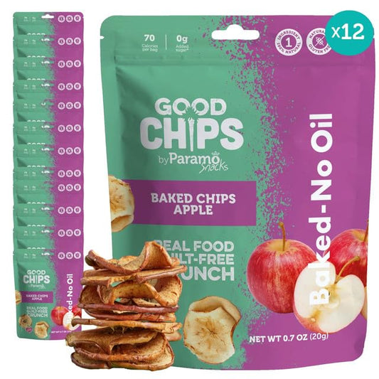 Good Chips Baked Crunchy Apple - Crispy, Oil Free, Healthy, Naturally Sweet Dried Fruit Snacks - 0.7 oz - Pack of 12
