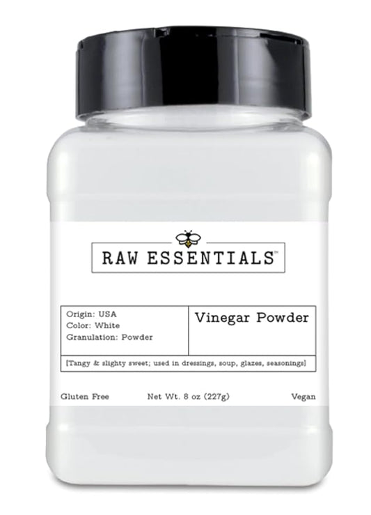 Raw Essentials White Distilled Vinegar Powder - 8 Ounce Bottle - Gluten-Free, Vegan - Tangy and Slightly Sweet - Great in Dressings, Marinades, Glazes, Dry Rubs, Seasonings