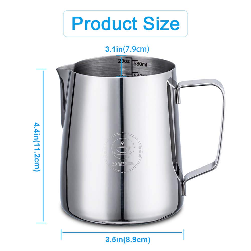 20oz Milk Frothing Pitcher, Stainless Steel Espresso Steamer Frother Cup