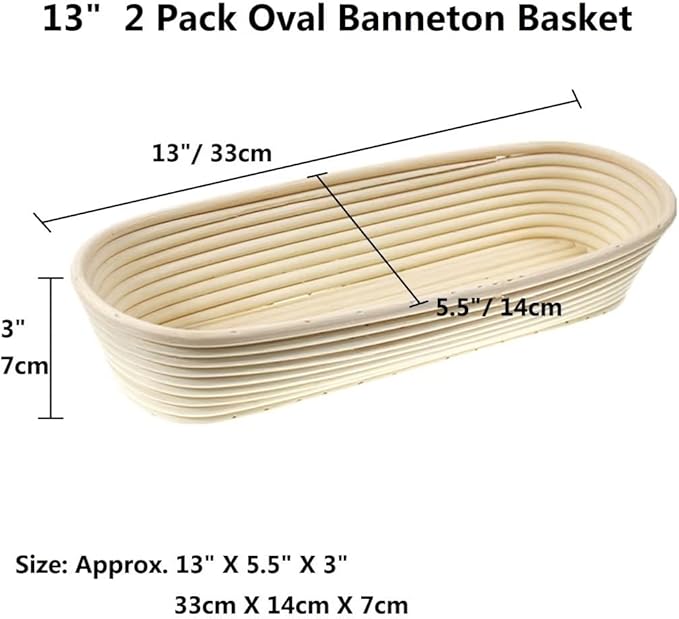 2 Pack 13 Inch Oval Bread Proofing Basket,Banneton Basket Bread Baking Bowl with Linen Liner Cloth, for Professional & Home Bakers Baking
