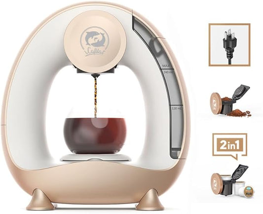 Single Serve Coffee Maker,Fast Brew in 2 minutes,Stylish竊낧ompact Design,MINI Q 2 IN 1 Coffee Machines for K*cup Capsules & Ground Coffee, Champagne Coffee maker