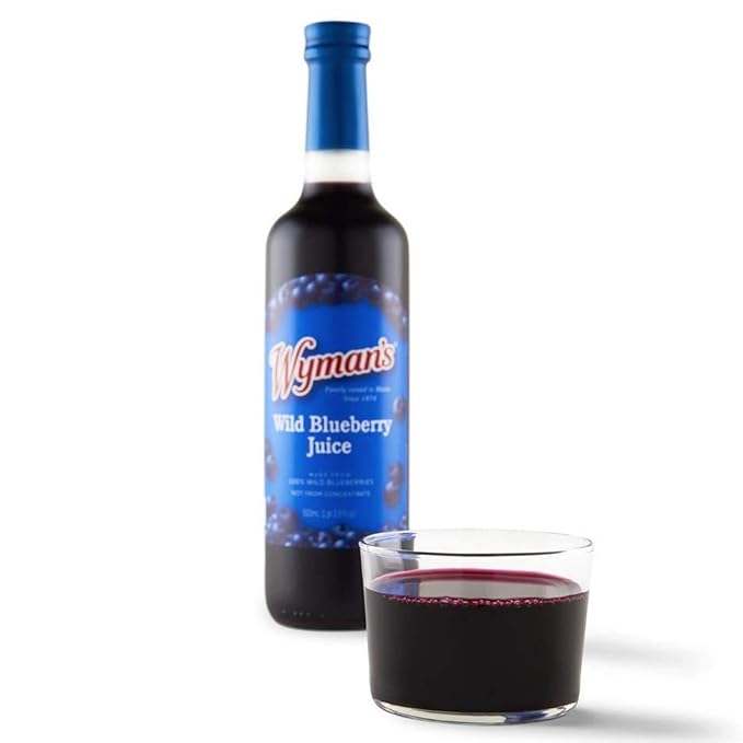 Wyman's Wild Blueberry Juice, 100% Juice, No Sugar Added, Not From Concentrate, Glass Bottled, 500mL (12 Pack)