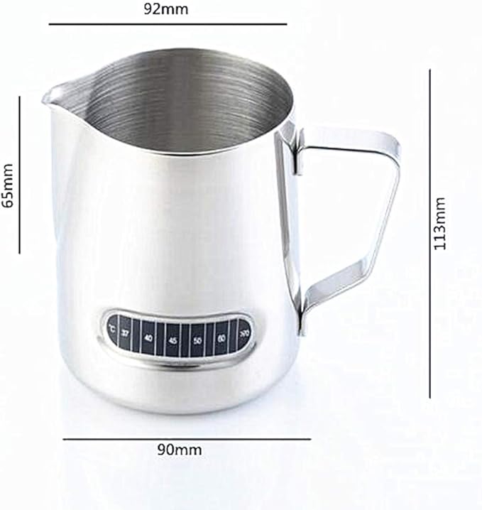 Milk Frothing Pitchers 21 oz (600 ml) with Integrated Thermometer,Latte Art Jug Stainless Steel Creamer Temperature Espresso Steaming Pitchers
